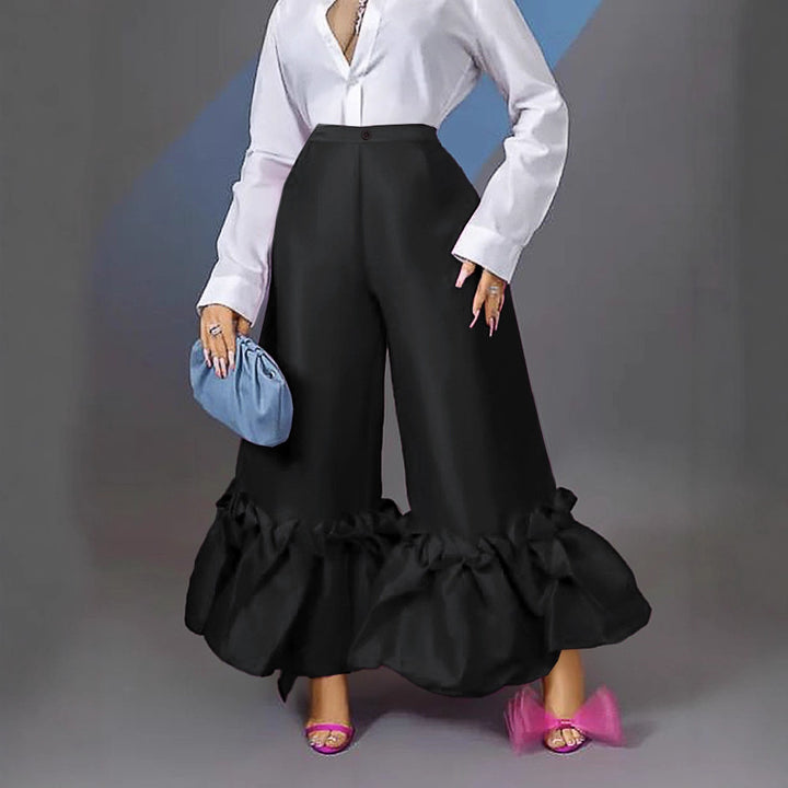 Damen elegante weite Hose mit voluminösem Rüschenabschluss Echo Archiv