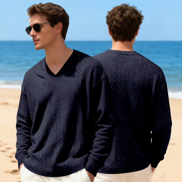Herren Strickpullover mit V-Ausschnitt und Zopfmuster Echoarchiv