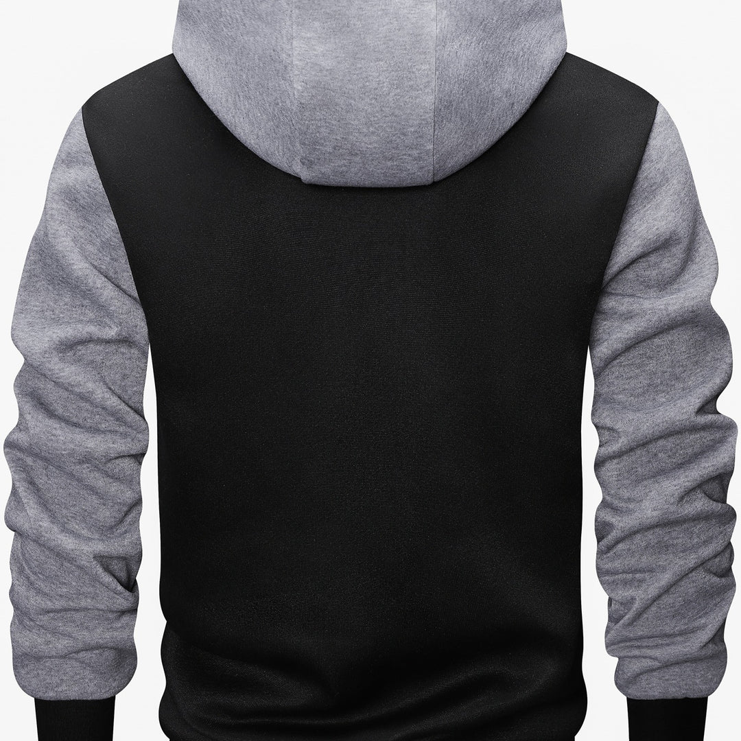 Herren Varsity-Kapuzenjacke im College‑Look mit Druck, Druckknopf‑Front und Kontrastärmeln Echoarchiv