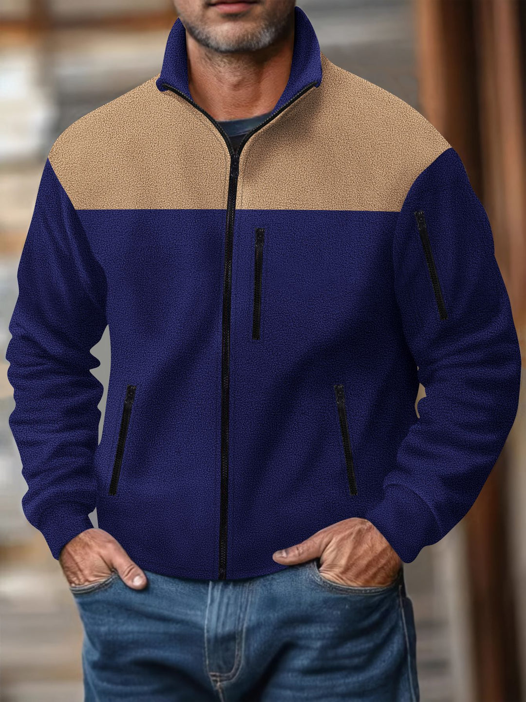 Herren Fleecejacke mit stylischem Farbdreieck-Design Echoarchiv