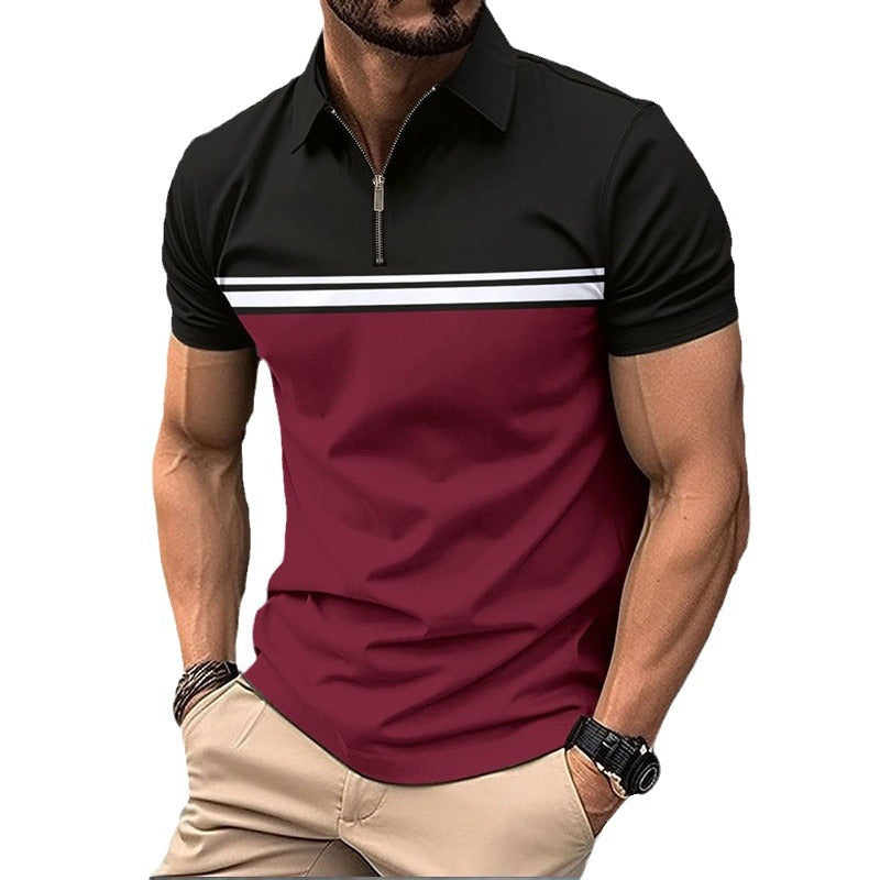 Herren sportliches Kurzarm-Polohemd mit Reißverschluss und modernen Farbstrukturen Echoarchiv
