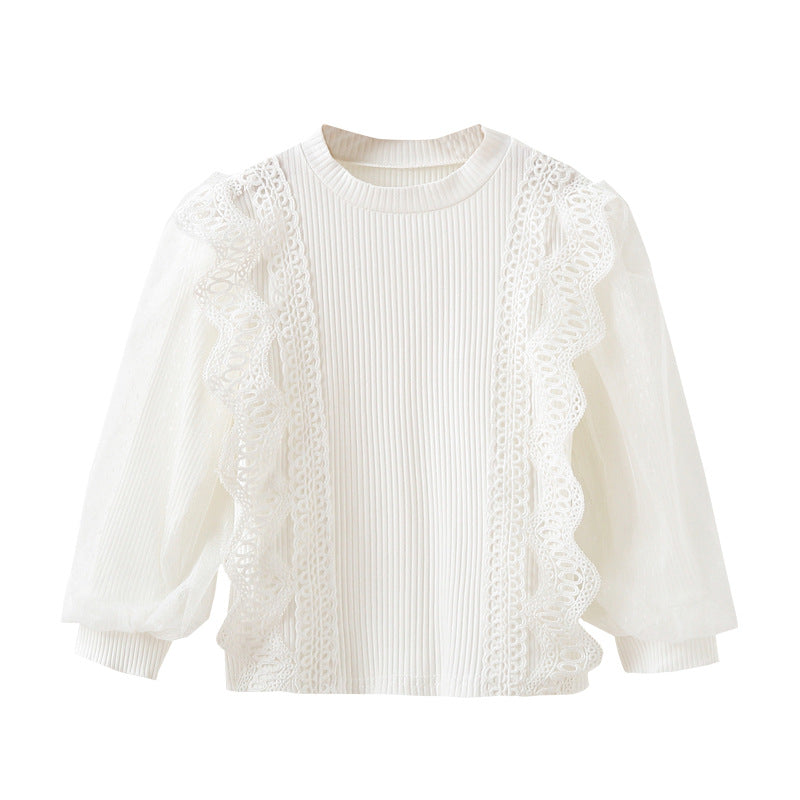 Mädchen Sweatshirt mit eleganten Rüschendetails und transparenten Tüllärmeln Echo Archiv