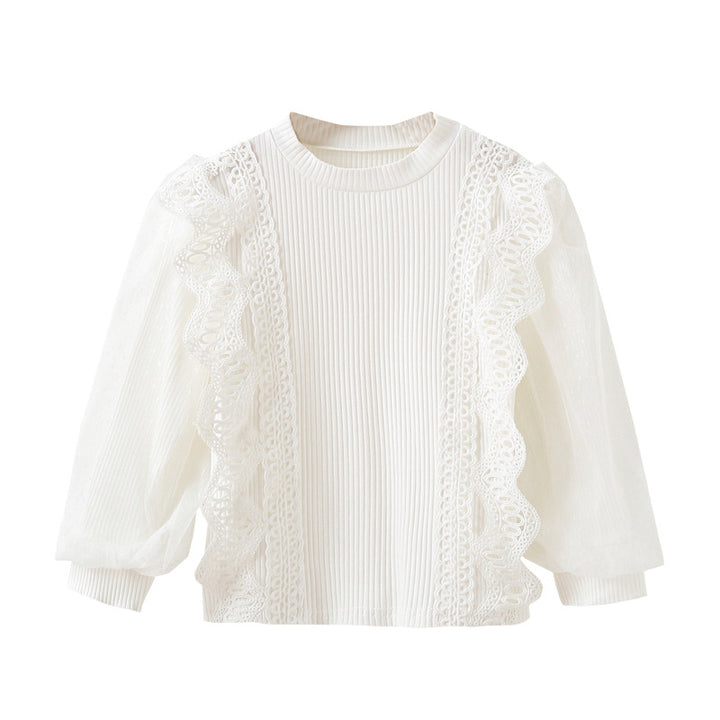 Mädchen Sweatshirt mit eleganten Rüschendetails und transparenten Tüllärmeln Echo Archiv