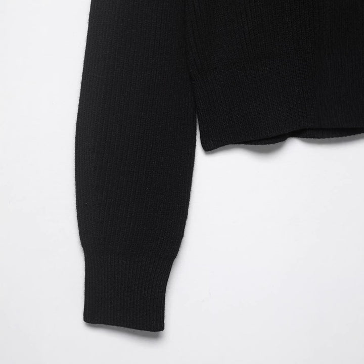 Damen Gestrickter Cropped-Pullover mit Cut-Out-Schultern und Perlenbesatz Echoarchiv