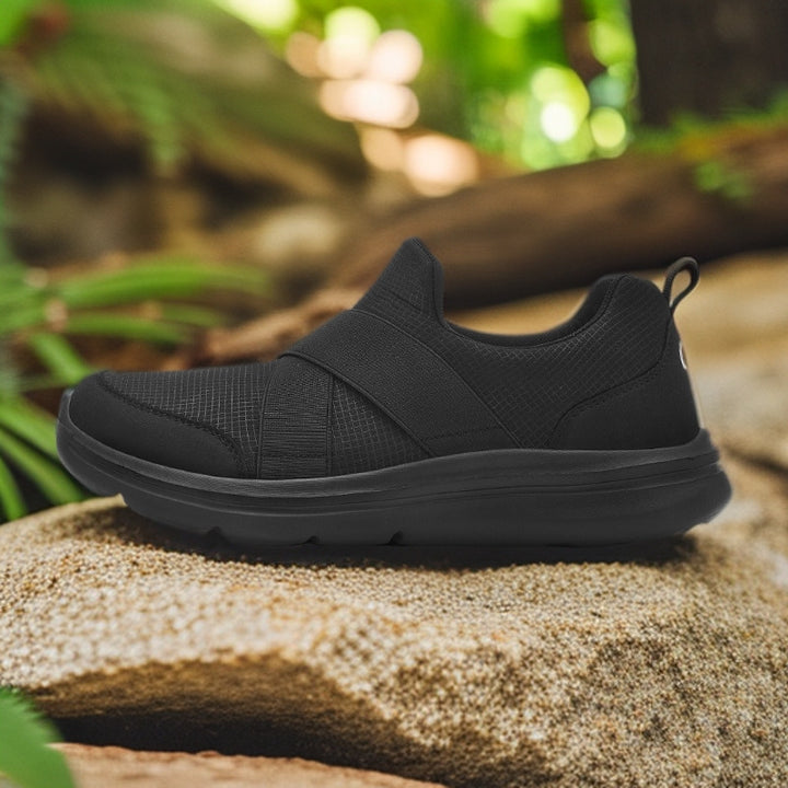 Damen nan elastischer Slip-On Komfort-Sneaker mit atmungsaktivem Strickoberteil, gekreuzten Stretchriemen und dämpfender EVA-Sohle Echo Archiv