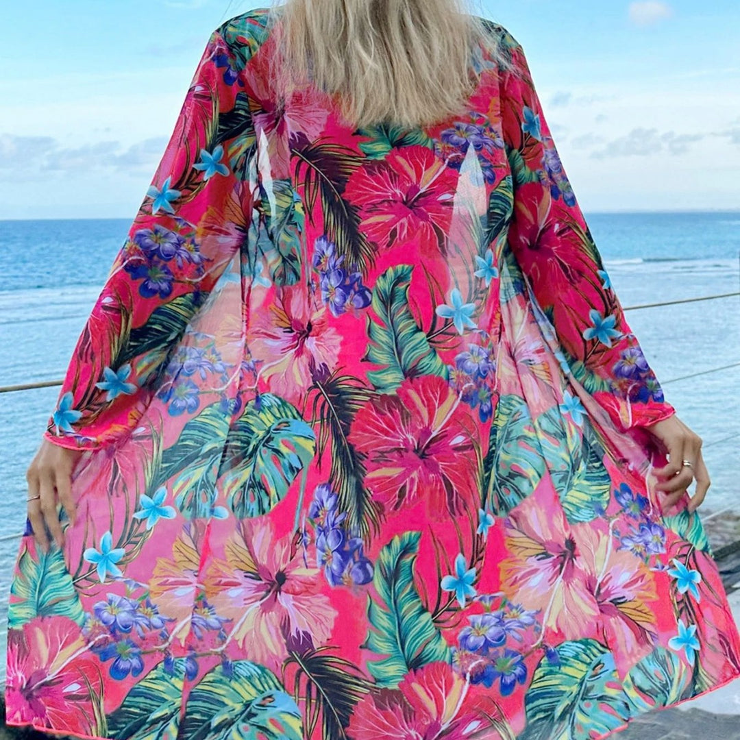 Damen ärmelloses Bikini-Set mit floralem Kimono und modischer Shorts Echo Archiv