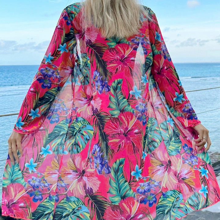 Damen ärmelloses Bikini-Set mit floralem Kimono und modischer Shorts Echo Archiv