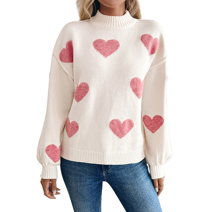 Damen Kuscheliger Strickpullover mit Herzjacquard und Stehkragen Echoarchiv