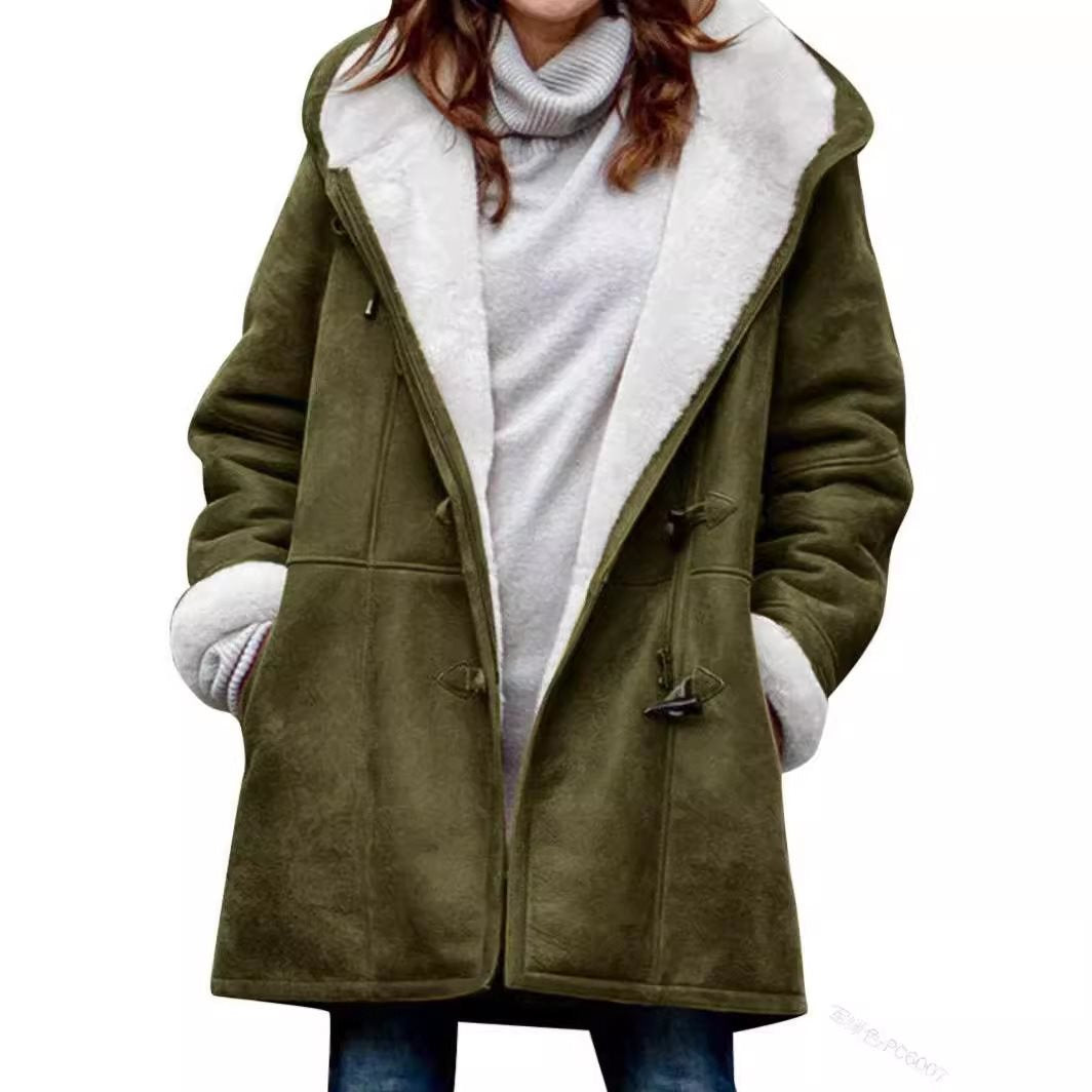 Damen Teddygefütterter Dufflecoat mit Kapuze, Kunstfell-Innenfutter und Knebelverschlüssen Echo Archiv