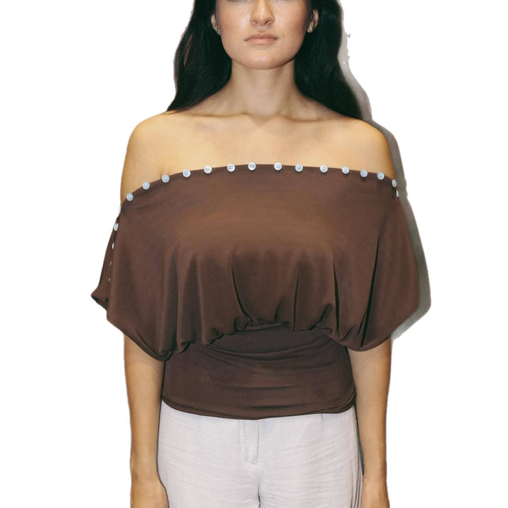 Damen Off-Shoulder Oberteil mit eleganter Knopfverzierung Echo Archiv