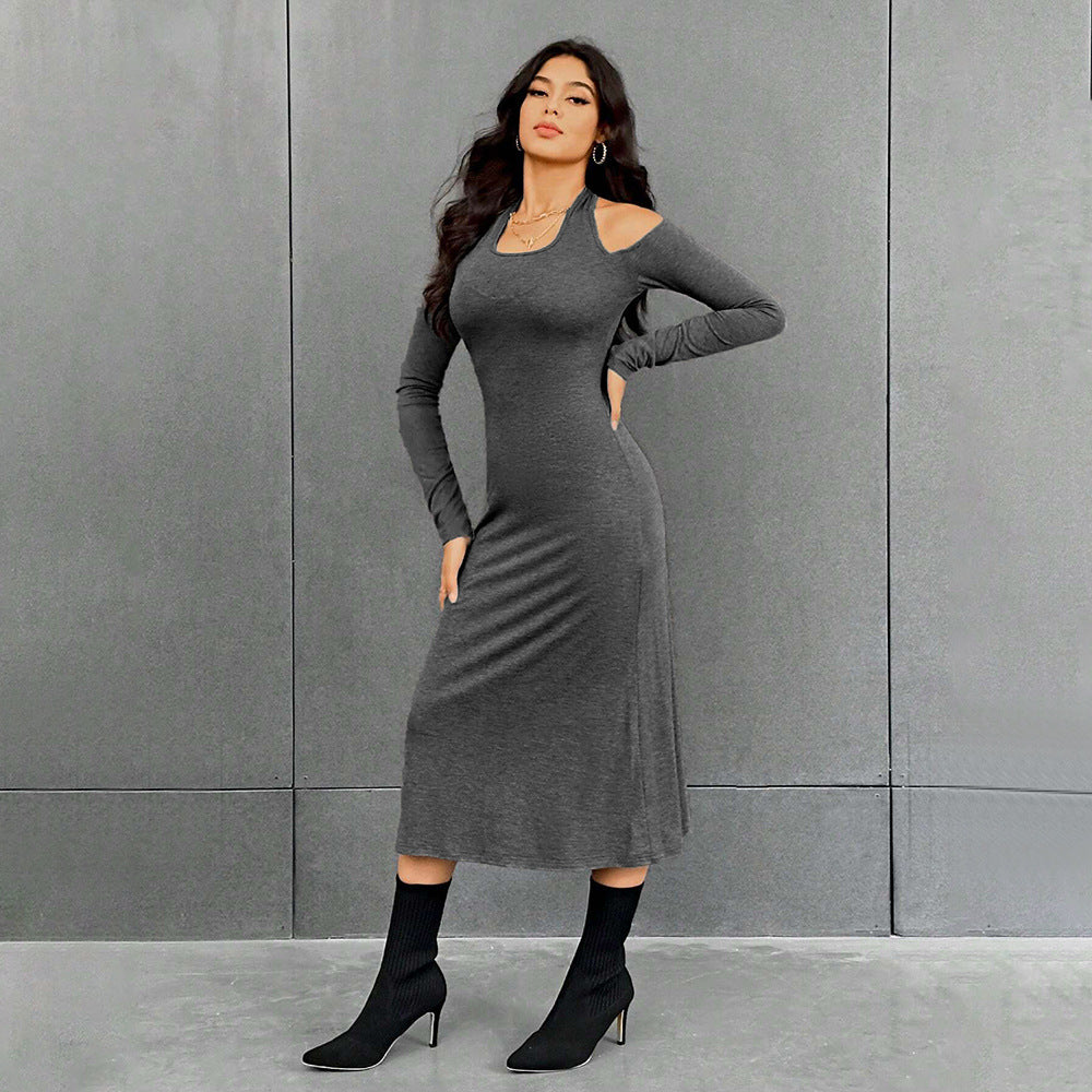 Damen figurbetontes Midikleid mit Neckholder, Cut-Out-Schultern und taillierter Jersey-Silhouette – Élara