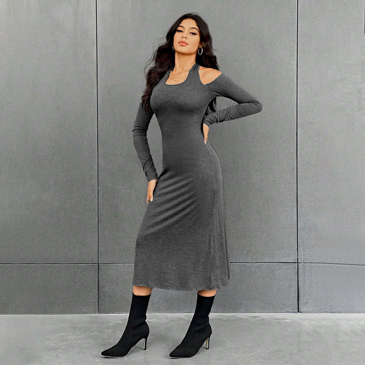 Damen figurbetontes Midikleid mit Neckholder, Cut-Out-Schultern und taillierter Jersey-Silhouette – Élara