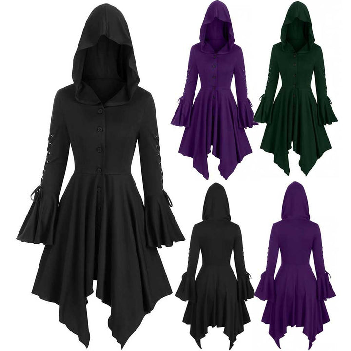 Damen nan Kapuzen-Mantelkleid mit asymmetrischem Zipfelsaum und geschnürten Glockenärmeln Echo Archiv