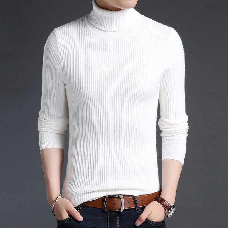 Herren Ripp-Strickpullover mit hohem Kragen und körpernahem Schnitt Echoarchiv