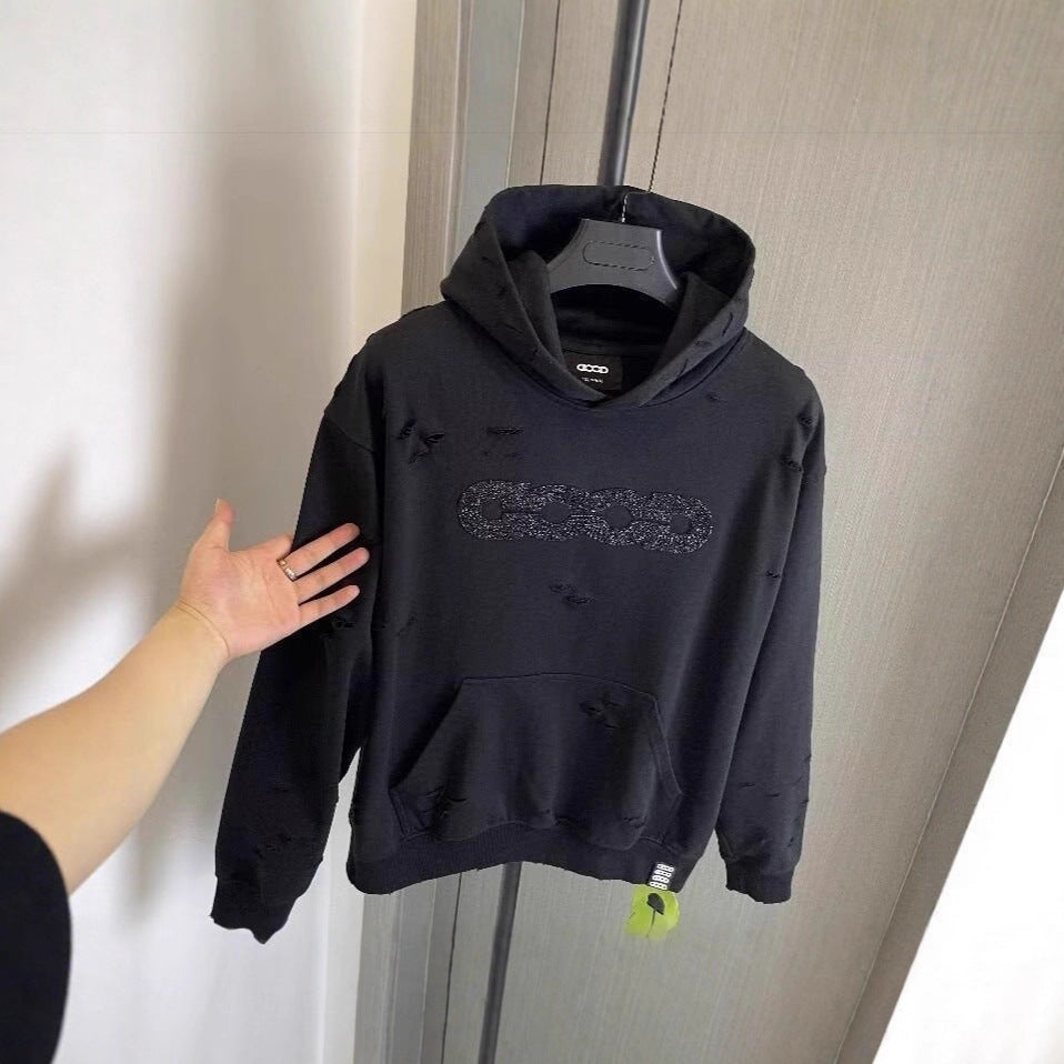 Damen Oversized Kapuzenpullover mit zerrissenen Details Echoarchiv