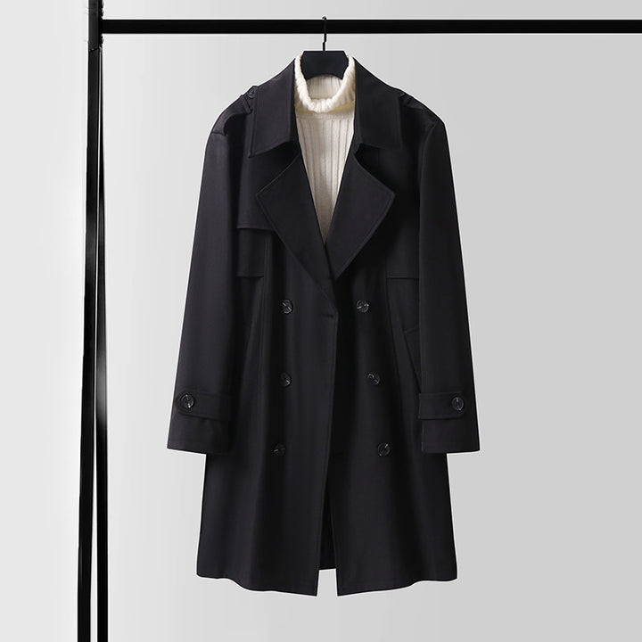Damen Doppelreihiger Kurztrenchcoat aus leichtem Wollmix mit soften Fall und Schulterklappen Echoarchiv