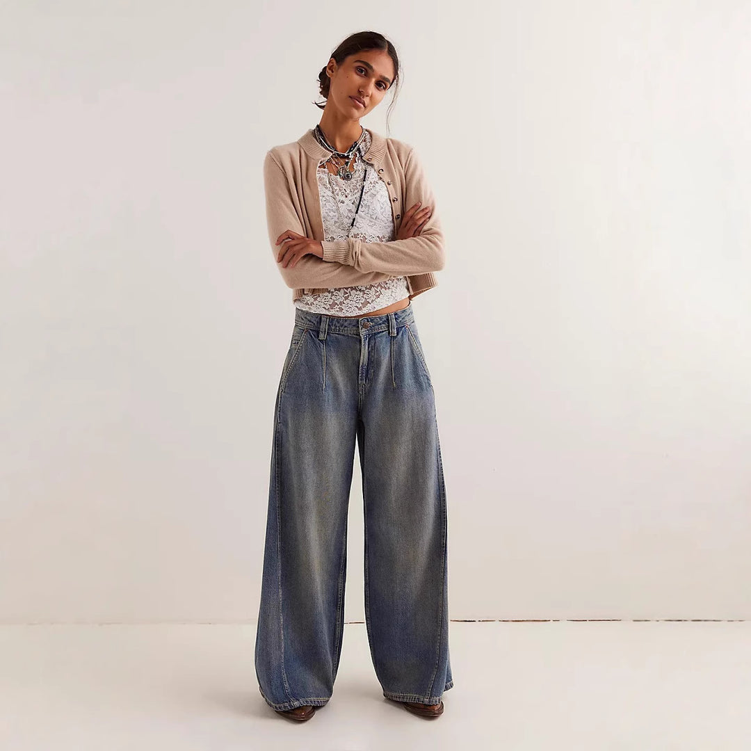 Damen nan extraweite High‑Waist Palazzo-Jeans mit hohem Bund, tiefem Schritt und verwaschener Vintage-Optik Echo Archiv