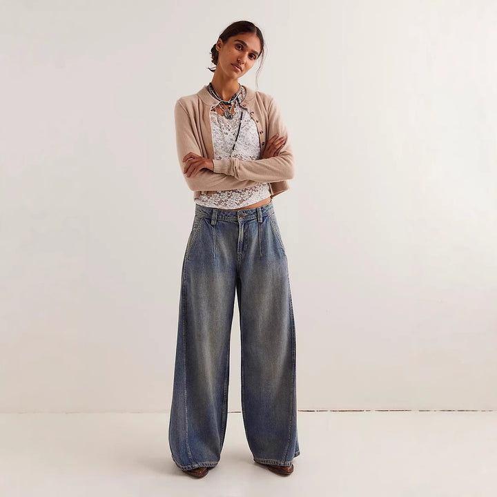 Damen nan extraweite High‑Waist Palazzo-Jeans mit hohem Bund, tiefem Schritt und verwaschener Vintage-Optik Echo Archiv