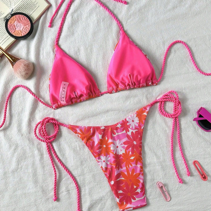 Damen Floral-Design Triangel-Bikini mit seitlichen Bindebändern Echo Archiv