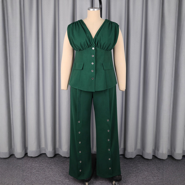 Damen elegantes Jumpsuit mit tiefem V-Ausschnitt und auffälligen Knopfdetails Echo Archiv