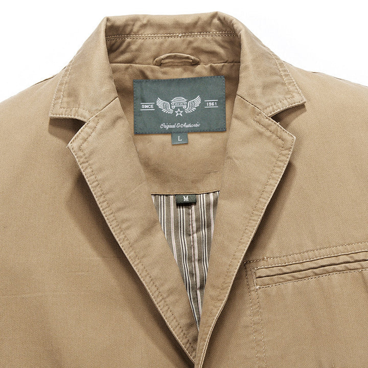 Herren Casual-Canvas-Sakko mit aufgesetzten Taschen und gestreiftem Innenfutter – Tianoro