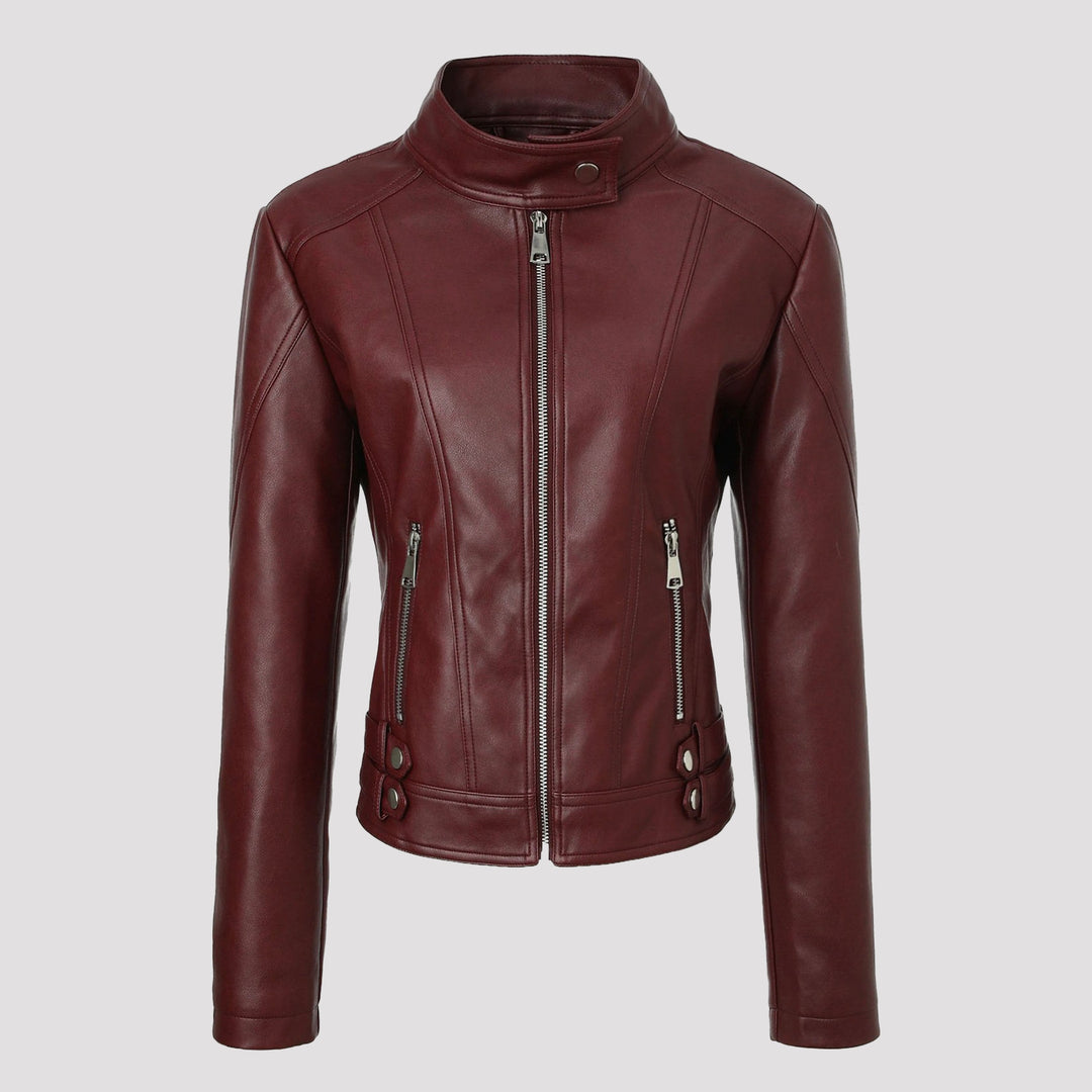 Damen Modische Kunstlederjacke mit Stehkragen Echo Archiv
