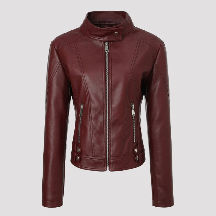 Damen Modische Kunstlederjacke mit Stehkragen Echo Archiv