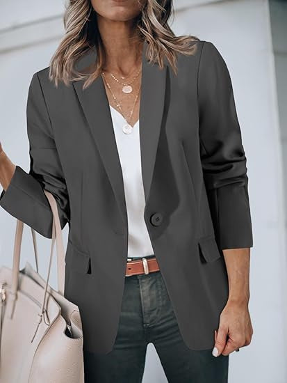 Damen Leichter Stretch-Blazer mit Schalkragen, Ein-Knopf-Verschluss und dreiviertelärmeln – Valéne
