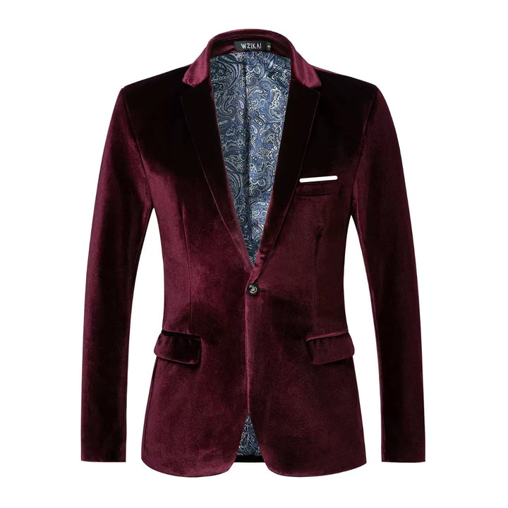 Herren nan tailliertes Samt-Sakko mit gemustertem Innenfutter und Ein-Knopf-Verschluss Echo Archiv