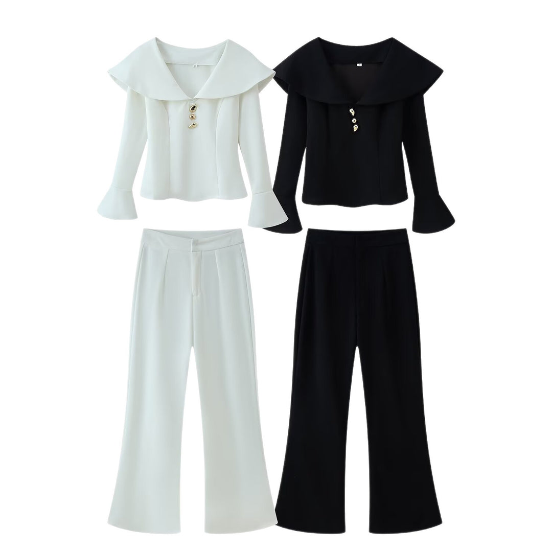 Damen hochtaillierte Palazzo‑Hose mit weitem Bein, Bundfalten und verdecktem Verschluss Echoarchiv