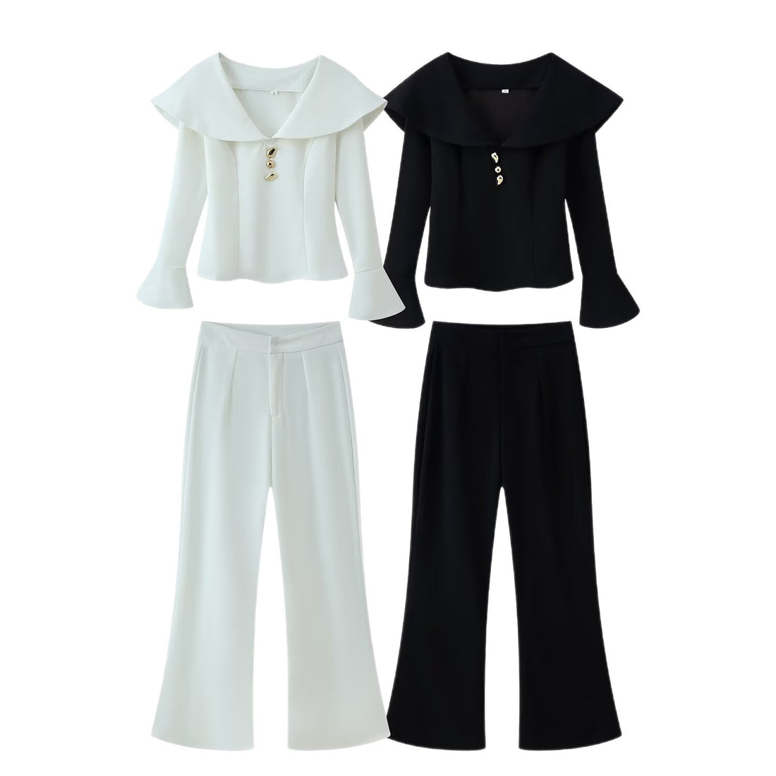 Damen hochtaillierte Palazzo‑Hose mit weitem Bein, Bundfalten und verdecktem Verschluss Echoarchiv