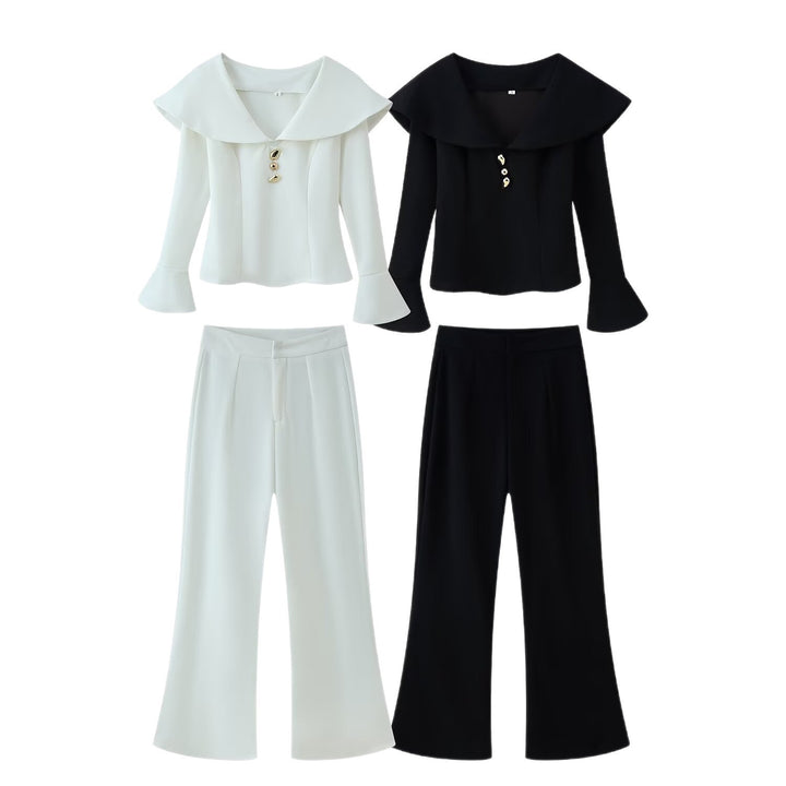 Damen hochtaillierte Palazzo‑Hose mit weitem Bein, Bundfalten und verdecktem Verschluss Echoarchiv