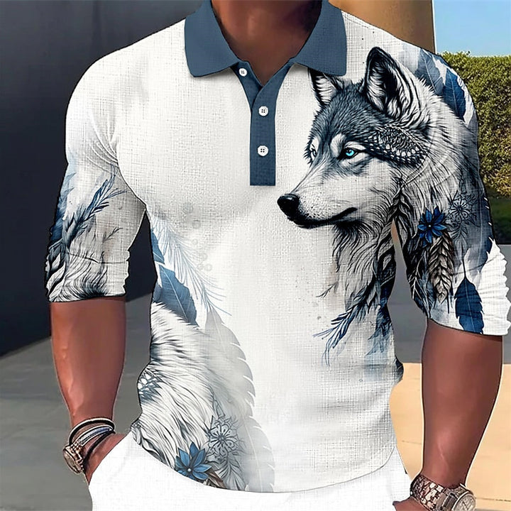 Herren Polo-Shirt mit einzigartigem Wolfsdesign Echoarchiv