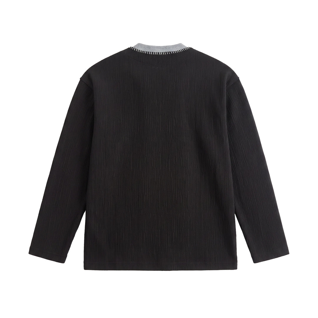 Herren Texturierter Sweatshirt-Pullover mit Lagenkragen und dekorativer Ziernaht Echoarchiv