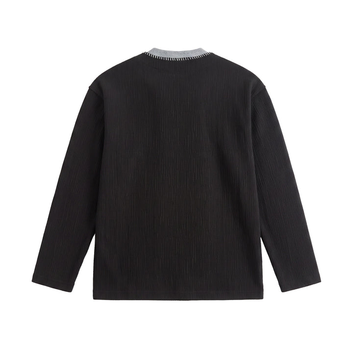 Herren Texturierter Sweatshirt-Pullover mit Lagenkragen und dekorativer Ziernaht Echoarchiv