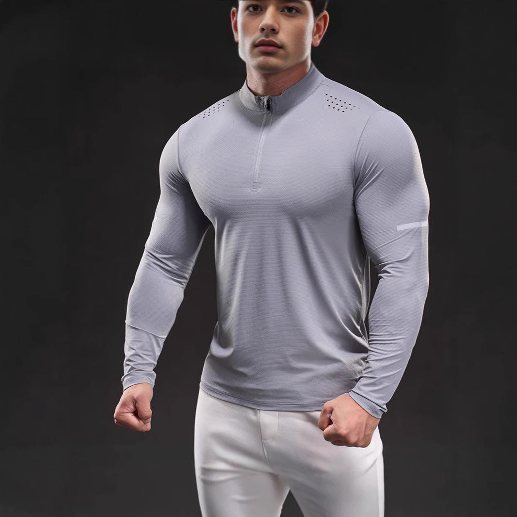 Herren Kompressions-Trainingsshirt mit kurzem Reißverschluss und atmungsaktiver Mesh‑Struktur Echoarchiv