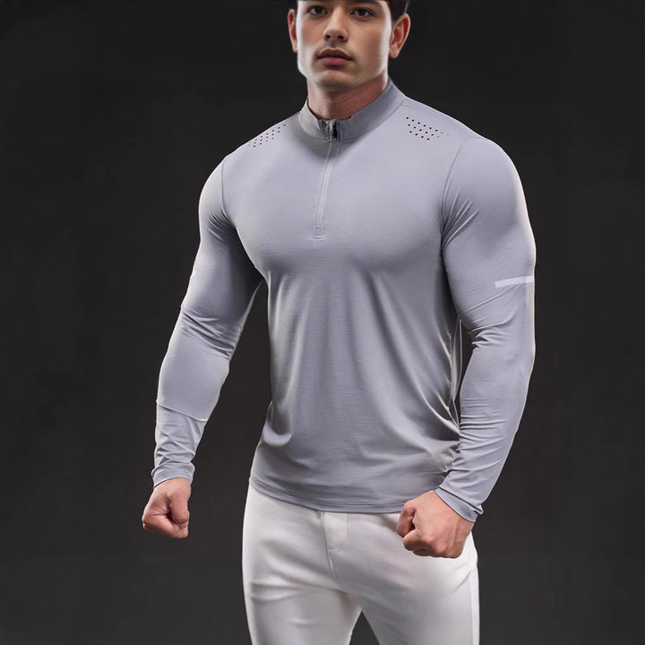 Herren Kompressions-Trainingsshirt mit kurzem Reißverschluss und atmungsaktiver Mesh‑Struktur Echoarchiv