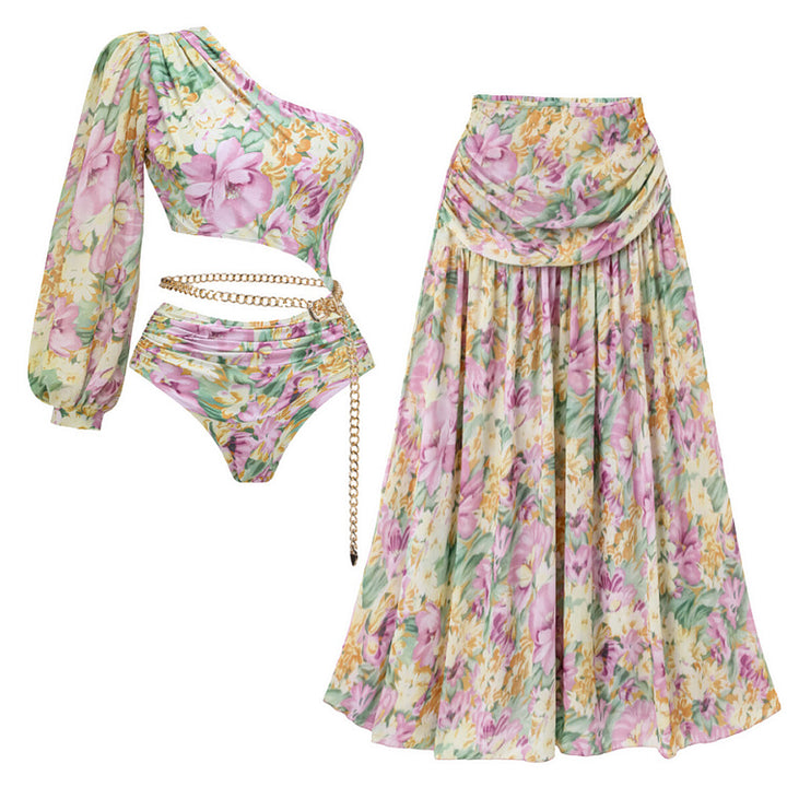 Damen Einseitiger Badeanzug mit floralen Mustern und glamouröse Kette Echo Archiv