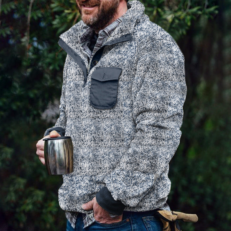 Herren Fleece-Pullover mit Karomuster und Hohem Kragen – Marzano