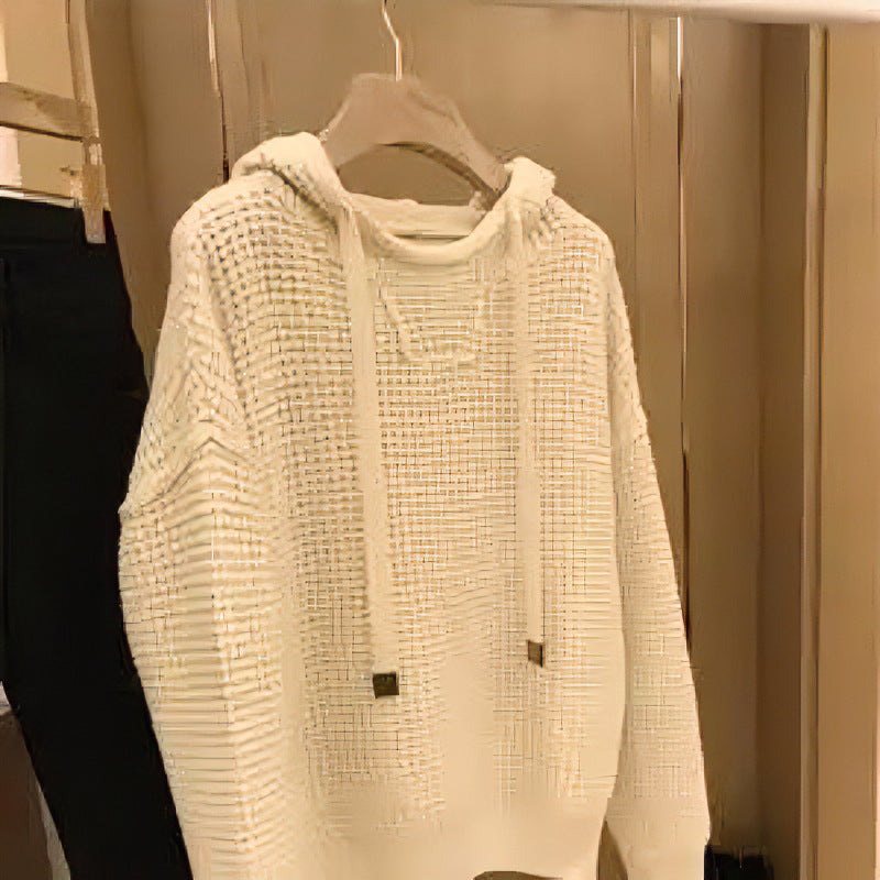 Damen Grob gestrickter Kapuzenpullover mit Waffelstruktur und Kordelzug Echoarchiv