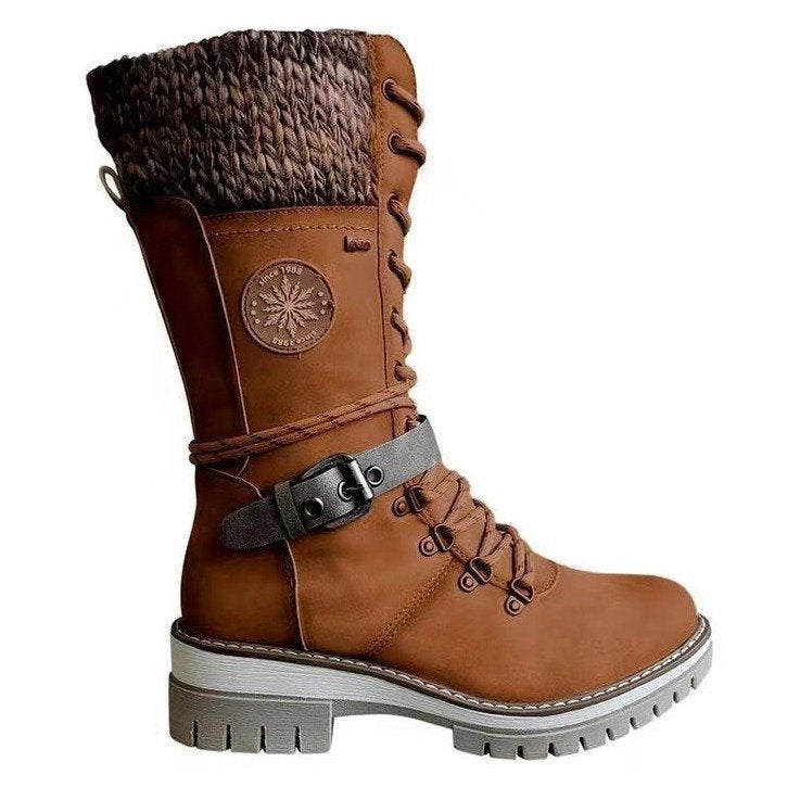 Damen nan hoher Schnürstiefel mit Strickbündchen, robuster Profilsohle und seitlichem Reißverschluss Echo Archiv