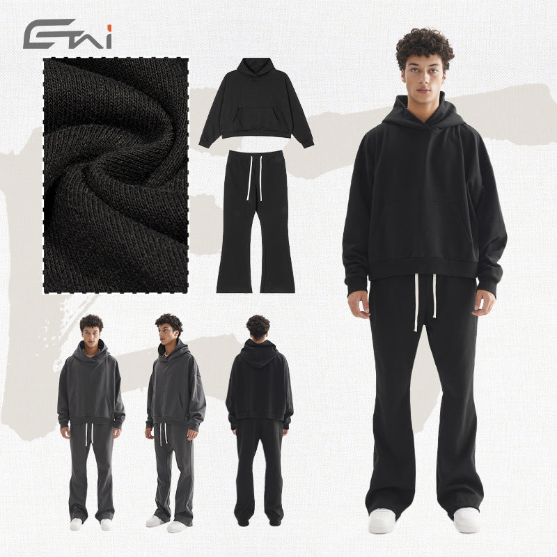 Damen Cropped-Kapuzenpullover und ausgestellte Sweathose Lounge-Set aus French-Terry Echo Archiv