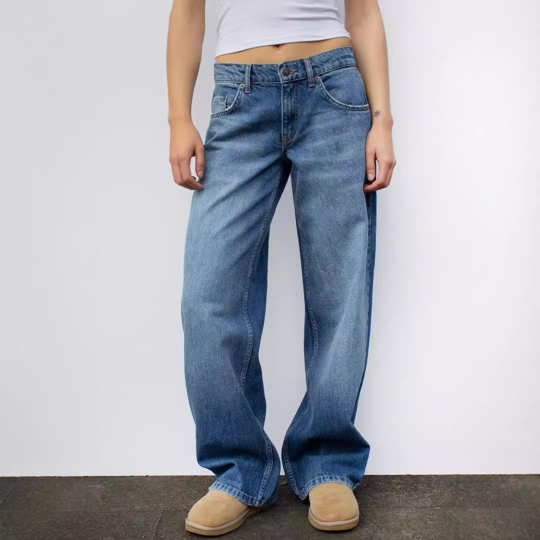 Damen nan weites Denim Hosenmodell mit tiefem Bund und weitem Schlag Echo Archiv