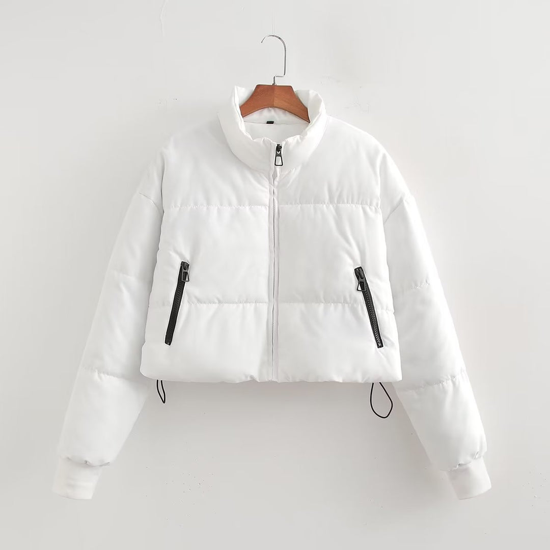 Damen nan cropped Steppjacke mit hohem Kragen, elastischen Bündchen und verdecktem Kordelzug Echo Archiv