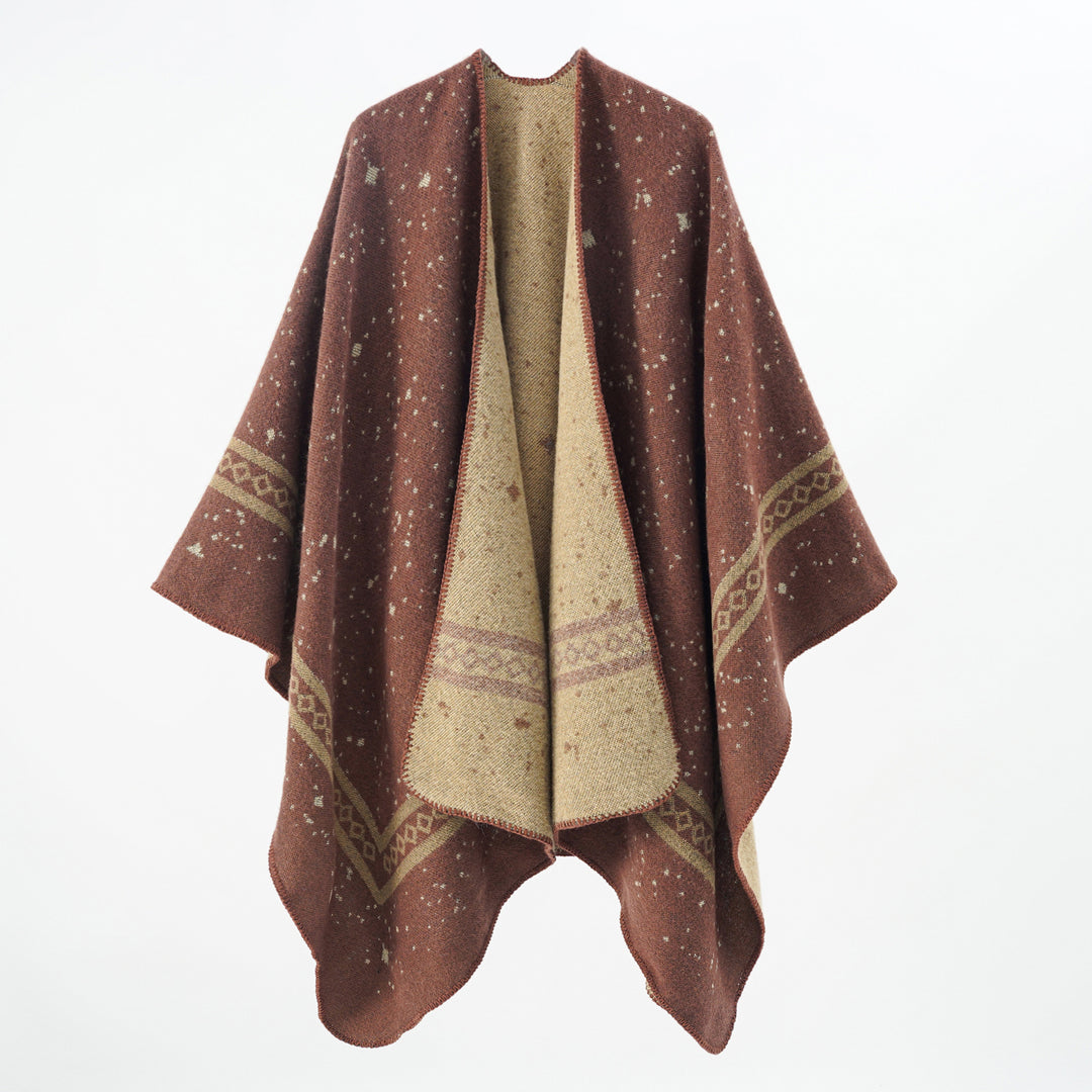 Damen Oversize-Umhangcape aus Wollmix mit zweifarbiger Wendestruktur – Montévia