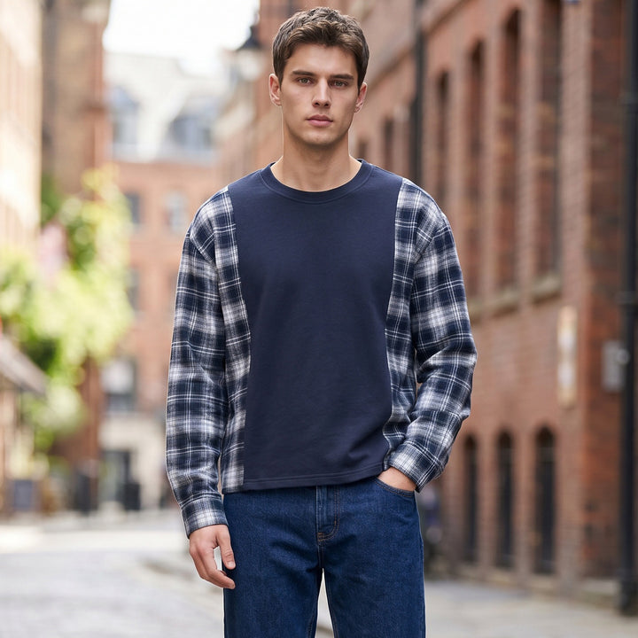 Herren Langarmshirt im Lagenlook mit karierter Flanell-Einsätzen Echo Archiv