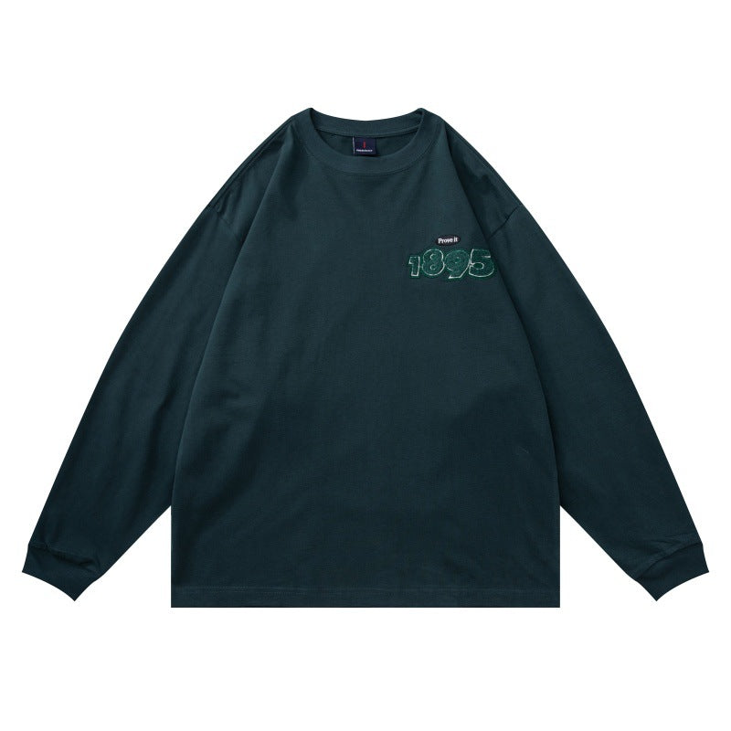 Unisex Oversize-Langarmshirt aus Baumwollmix mit geripptem Rundhals und dezenter Brustapplikation Echoarchiv