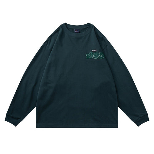 Unisex Oversize-Langarmshirt aus Baumwollmix mit geripptem Rundhals und dezenter Brustapplikation Echoarchiv