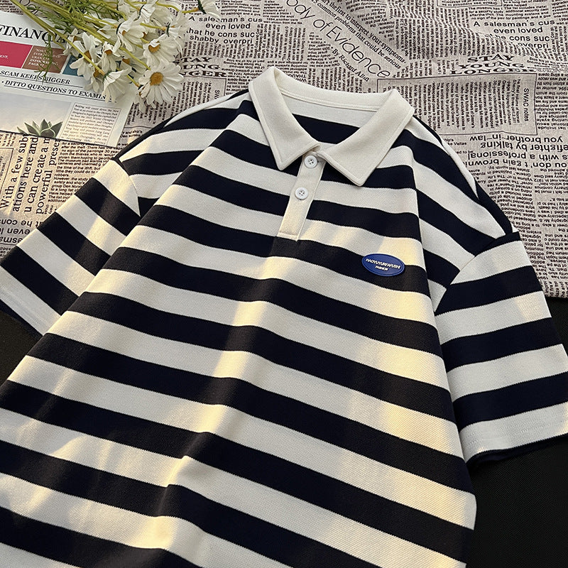 Herren lässiges Poloshirt mit breiten Streifen und hochwertiger Baumwolle Echoarchiv