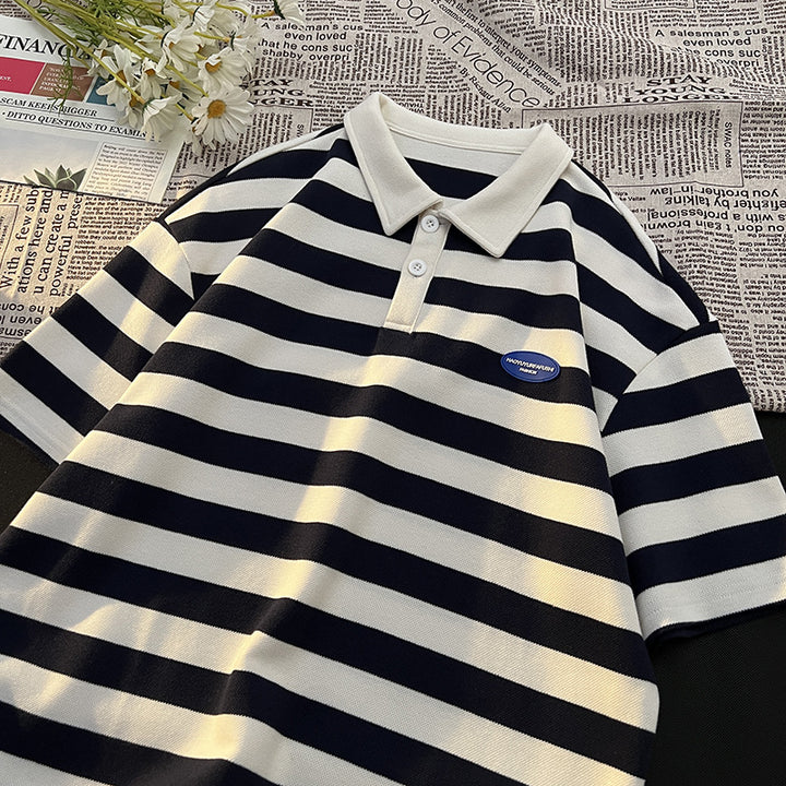 Herren lässiges Poloshirt mit breiten Streifen und hochwertiger Baumwolle Echoarchiv